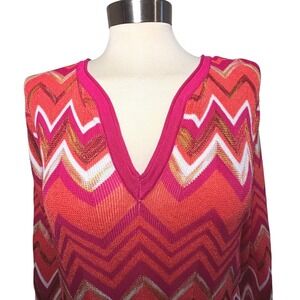 Jones New York chevron stripe tunic sweater in orange, pink, and White -Size XL